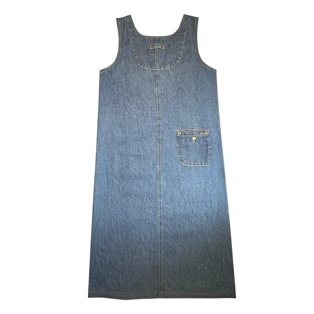 Vintage Sag Harbor Denim Dress Women's Sleeveless Button Front Cotton Pockets-XL - Picture 6 of 10